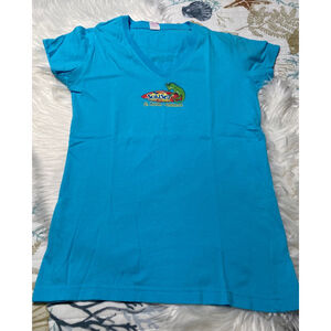 2 for $12 from my closet-CAT Blue Short Sleeve V-Neck women’s T-Shirt Iguana